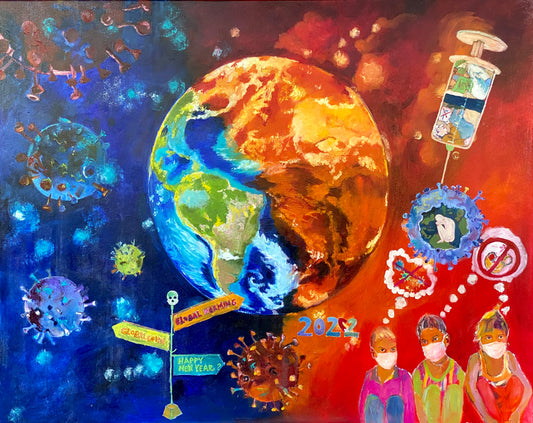 2021 global warming or global covid, oil painting