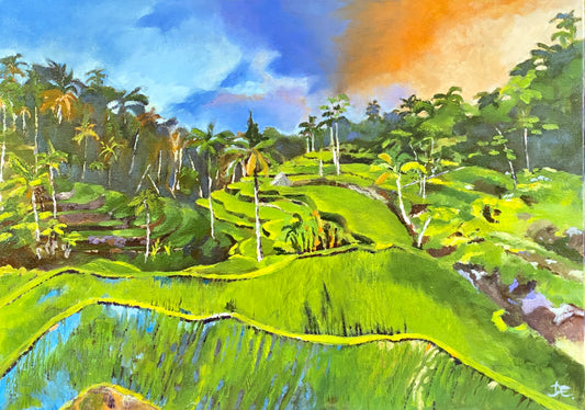 Sunset at Subak Ubud, Oil painting