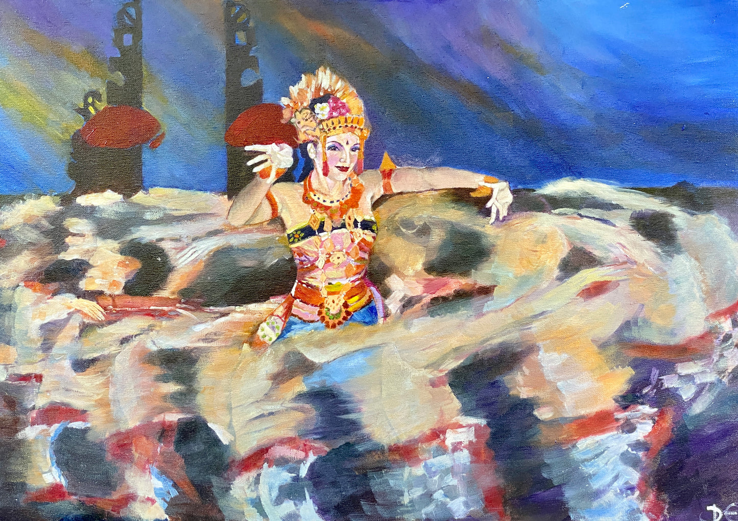 Kecak dance, oil painting