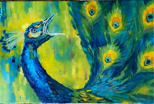 Peacock, oil painting